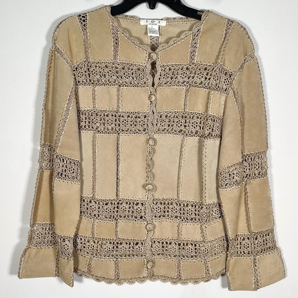 IDI by Matthew Women’s Size Large Leather & Rayon Trim Crochet Jacket